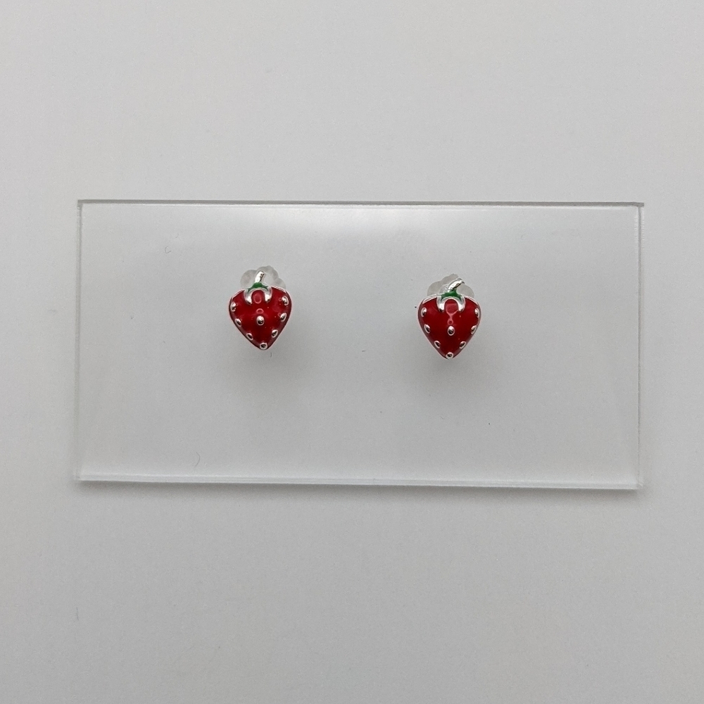 Strawberry red sterling silver stud earrings - Picture 1 of 4